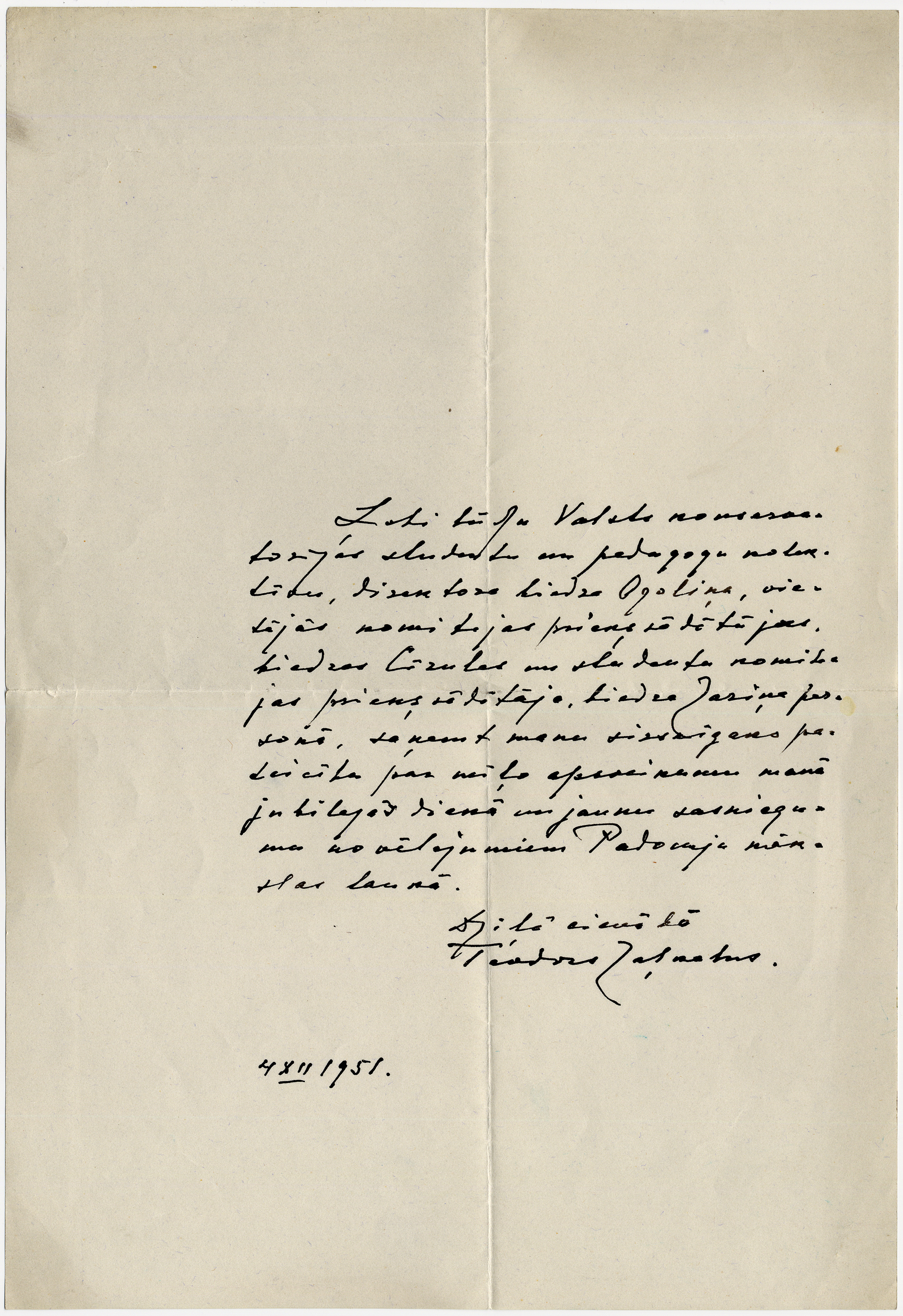 Teodora Zaļkalna vēstule